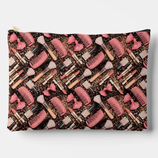 Pink Cosmetics Pattern Glitter アクセサリーポーチ (正面)