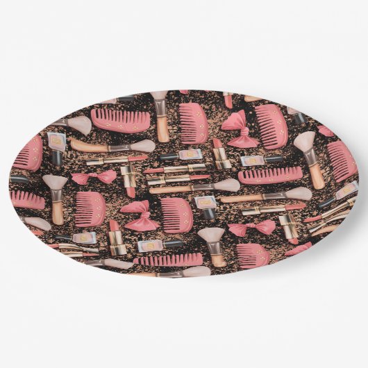 Pink Cosmetics Pattern Glitter  ペーパープレート (アングル)