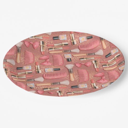 Pink Cosmetics Pattern Glitter  ペーパープレート (アングル)