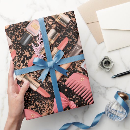 Pink Cosmetics Pattern Glitter  ラッピングペーパー (ギフト)