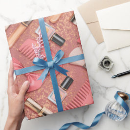 Pink Cosmetics Pattern Glitter  ラッピングペーパー