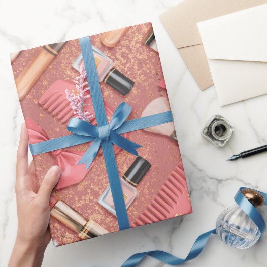 Pink Cosmetics Pattern Glitter  ラッピングペーパー (ギフト)