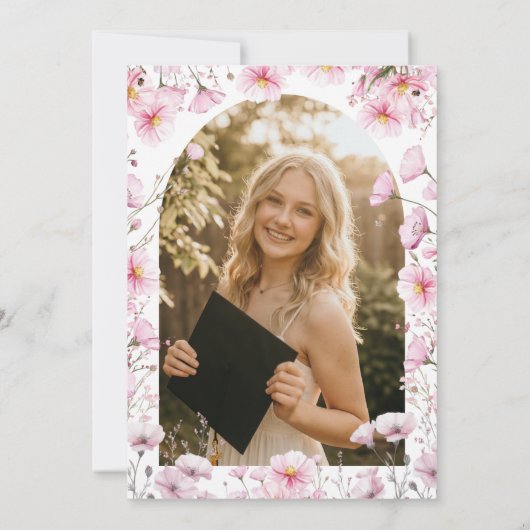 Pink Cosmos & Bee Graduation Invitation 招待状 (裏面)