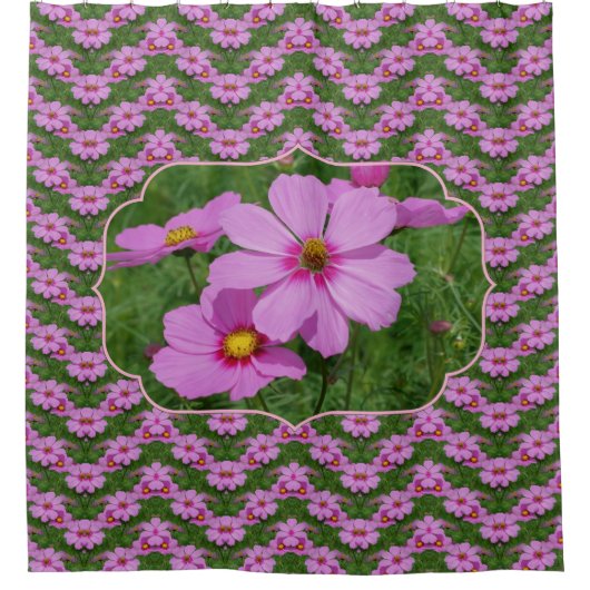 Pink Cosmos Flower Nature Art Pattern シャワーカーテン (正面)