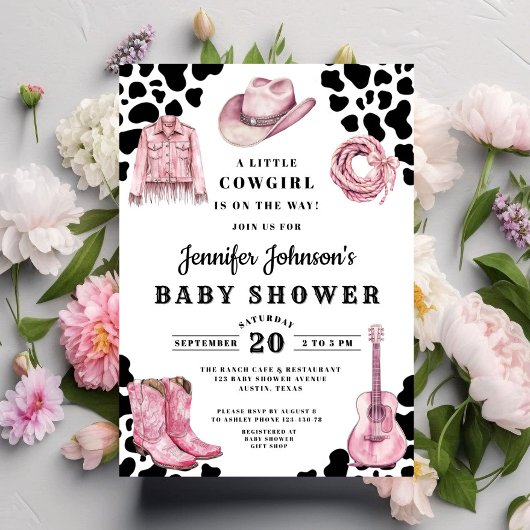 Pink Country Cowgirl Baby Shower 招待状