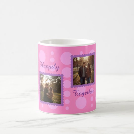 Pink Couple Photo Design with Custom Text Coffee M コーヒーマグカップ (中央)