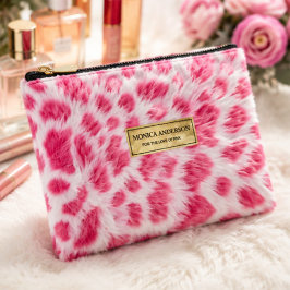 Pink Cow Print Faux Fur アクセサリーポーチ
