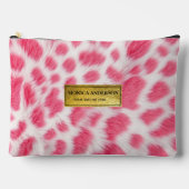 Pink Cow Print Faux Fur アクセサリーポーチ (正面)