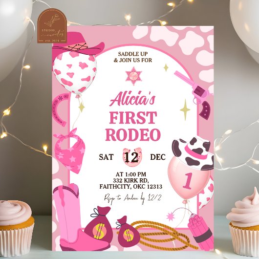 Pink Cowboy Rodeo Birthday Invitation 招待状