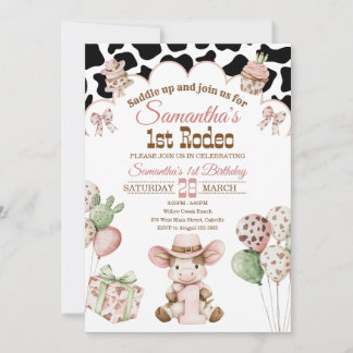 Pink Cowgirl 1st Birthday Invitation | First Rodeo 招待状