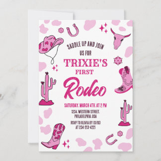 Pink Cowgirl 1st Rodeo Birthday Party Invitation 招待状
