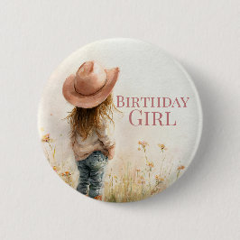 Pink Cowgirl Birthday | Farm Theme 1st  缶バッジ