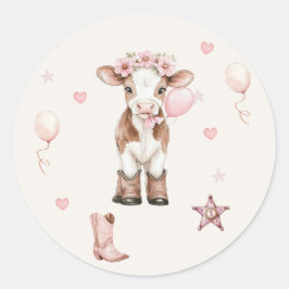 Pink Cowgirl Birthday Invitation | Farm Theme 1st ラウンドシール