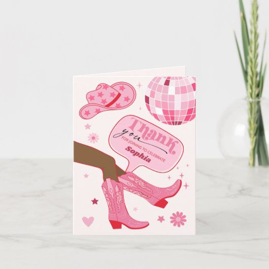 Pink Cowgirl Birthday Party Thank You Card サンキューカード (正面)