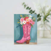 Pink Cowgirl Boot Flower Bouquet Watercolor ポストカード (スタンド正面)