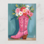 Pink Cowgirl Boot Flower Bouquet Watercolor ポストカード (正面)