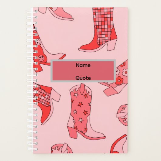 Pink Cowgirl Boot Spiral Bound  プランナー手帳 (正面)