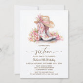 Pink Cowgirl Boots and Hat 16th Birthday Party 招待状 (正面)