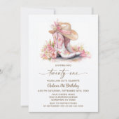 Pink Cowgirl Boots and Hat 21st Birthday Party 招待状 (正面)