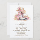 Pink Cowgirl Boots and Hat 40th Birthday Party 招待状 (正面)