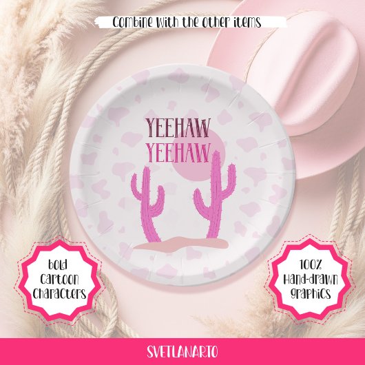 Pink Cowgirl Cacti Landscape Western Paper Plate ペーパープレート