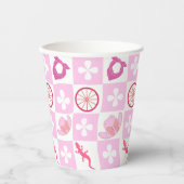 Pink Cowgirl Checkered with Flower 紙コップ (正面)