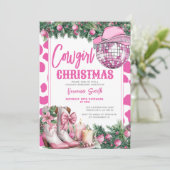 Pink Cowgirl Christmas Party Western Holiday Boots 招待状 (スタンド正面)