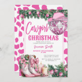Pink Cowgirl Christmas Party Western Holiday Boots 招待状 (正面/裏面)
