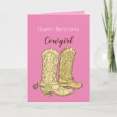 Pink Cowgirl Cowboy Boots Birthday カード (正面)