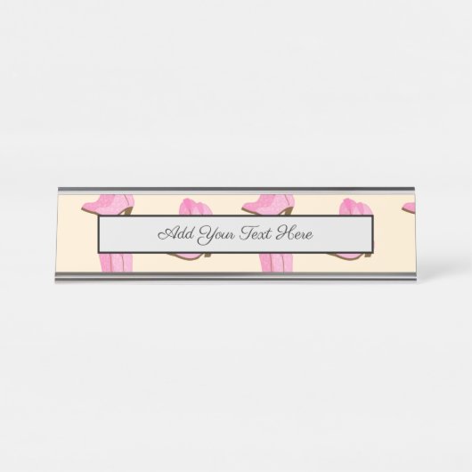 Pink Cowgirl Cowboy Boots Country Texas Ranch デスクネームプレート (正面)