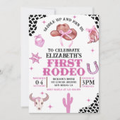 Pink Cowgirl First Rodeo Birthday Western Party  招待状 (正面)