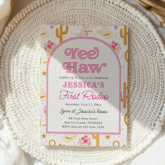 Pink Cowgirl First Rodeo Girl 1st Birthday 招待状