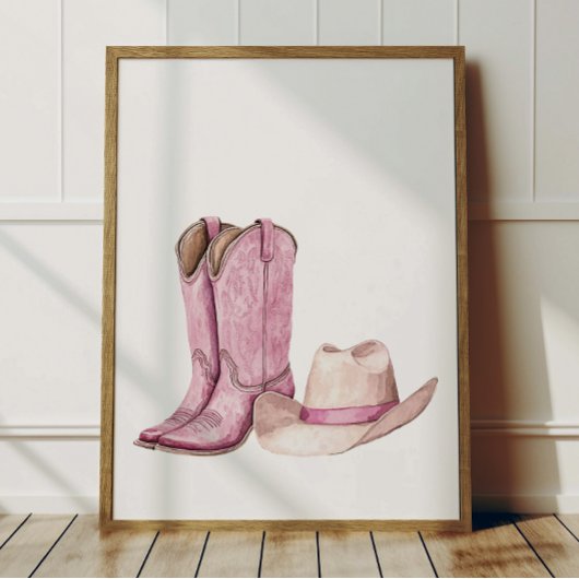 Pink Cowgirl Hat Boots Poster Kids Room Decor ポスター