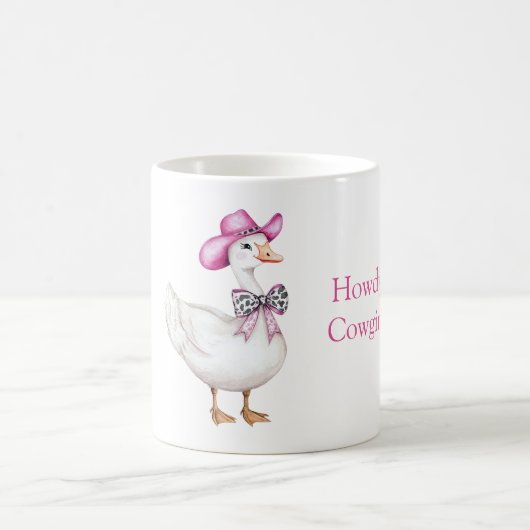 Pink Cowgirl Hat Cow Print Bow Goose コーヒーマグカップ (中央)