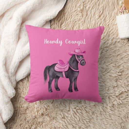 Pink Cowgirl Howdy Horse クッション (ブランケット)