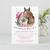 Pink Cowgirl Kissing a Horse Birthday Party Gift 招待状 (スタンド正面)
