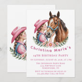 Pink Cowgirl Kissing a Horse Birthday Party Gift 招待状 (正面/裏面)
