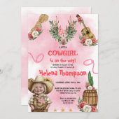 Pink Cowgirl Western Baby Shower  招待状 (正面/裏面)