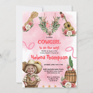 Pink Cowgirl Western Baby Shower 招待状