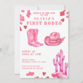 Pink Cowgirl Wild West 1st Rodeo Birthday Party  招待状 (正面)