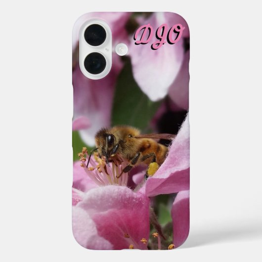 Pink Crab Apple With Bee and yourイニシャル Case-Mate iPhoneケース (裏面)