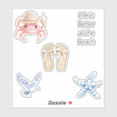 Pink Crab Beach Blue Starfish Bird Sandals シール (シート)
