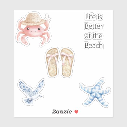 Pink Crab Beach Blue Starfish Bird Sandals シール (シート)