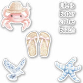 Pink Crab Beach Blue Starfish Bird Sandals シール (正面)