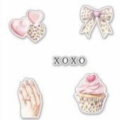 Pink Cream Animal Bow Cupcake Hearts Birthday シール (正面)