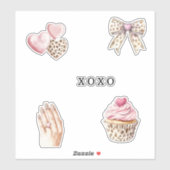 Pink Cream Animal Bow Cupcake Hearts Birthday シール (シート)