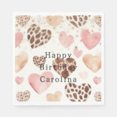 Pink Cream Animal Hearts Gold Sparkle Birthday スタンダードランチョンナプキン (正面)