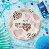 Pink Cream Animal Hearts Gold Sparkle Birthday ペーパープレート (パーティー)