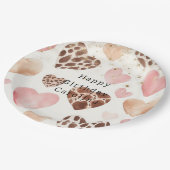 Pink Cream Animal Hearts Gold Sparkle Birthday ペーパープレート (アングル)