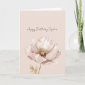 Pink Cream Blush Flower Birthday カード (正面)